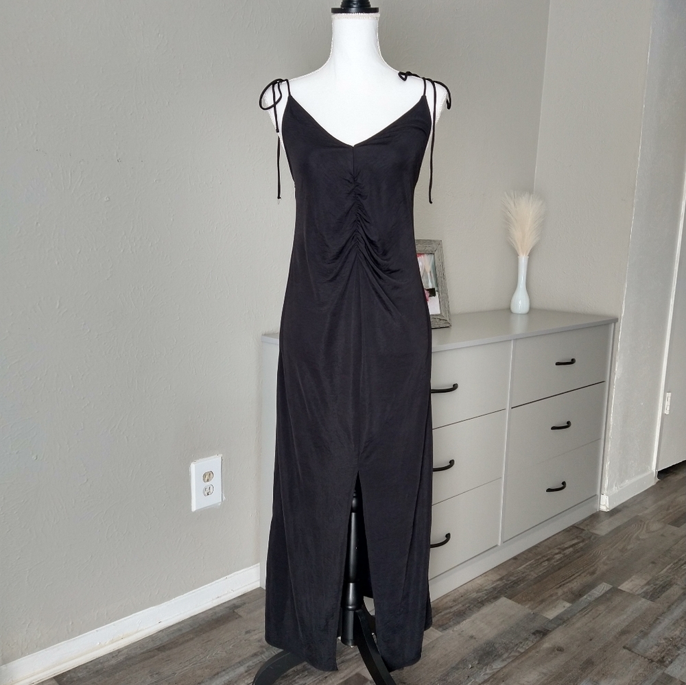 Zara Black Ruched Slit Front Dress